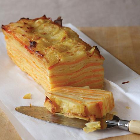 Learn how to make Root Vegetable Terrine with this recipe created by Denise Marchessault. Vegetable Terrine, Terrine Recipe, Gold Potatoes, Yukon Gold, Root Vegetable, Whipping Cream, Root Vegetables, Veggie Dishes, Parmesan Cheese