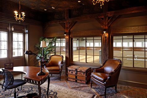 Luxury Horse Barns, Stained Wood Trim, Dream Horse Barns, Saddle Rack, Indoor Arena, Equestrian Problems, Western Saddles, Riding Arenas, Equestrian Center