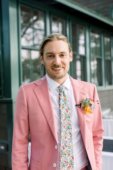 Whimsical Wedding Suit, Pink Grooms Suit, Mens Floral Wedding Attire, Pastel Wedding Suits For Men, Colorful Wedding Suits Men, Colourful Groom Suit, Colourful Suits Men, Colorful Wedding Groom, Colorful Mens Suits