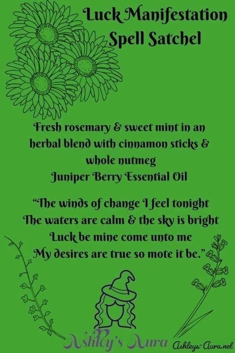 Spell Satchel, Luck Spell Jar, Luck Manifestation, Good Luck Spell, Luck Spell, Juniper Berry Essential Oil, Manifestation Spells, Witchcraft Spells For Beginners, Hoodoo Spells