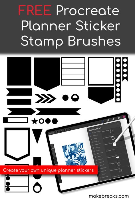 Create your own custom planner stickers in Procreate using our free sticker stamp brush set. Just tap on the screen to create your stickers and decorate to match your planner layout.   Check out our other planner freebies :)  #procreate #procreatebrushes #freeplannerstickers #plannerstickers Procreate Planner, Fitness Planner Stickers, Free Procreate Brushes, Create A Sticker, Procreate Ipad Tutorials, Unique Planner, Ipad Tutorials, Free Procreate, Free Planner Stickers