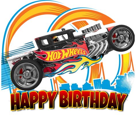 Hot Wheels Design, Hot Wheels Birthday Card, Hot Wheel Printables, Hot Wheels Themed Birthday Party, Wheels Cake, Happy Birthday Hot, Cheap Birthday Party, Happy Birthday Logo, Hot Wheels Cake