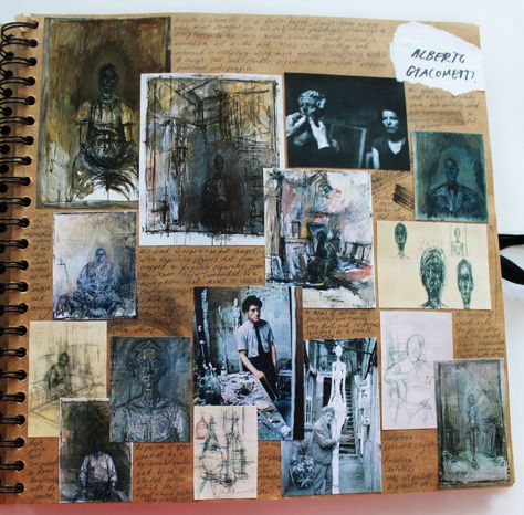 Alberto Giacometti Artist Research Page, Brown Sketchbook, Giacometti Art, Artist Research Page, Square Sketchbook, Igcse Art, Distortion Art, Alevel Art, Art Alevel