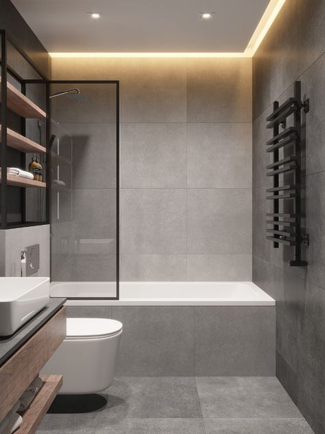 Small Bathroom Modern, Minimal Bathroom Design, Small Grey Bathrooms, Grey Modern Bathrooms, Minimal Apartment, Minimal Bathroom, Black Bedroom Design, Bathroom Interior Design Modern, Modern Small Bathrooms