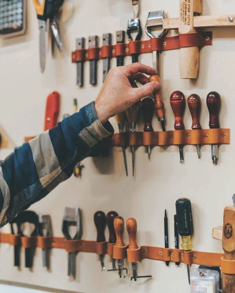 Leather Workshop Organization, Wood And Leather Projects, Cozy Workshop, Jewelry Studio Space, Diy Leather Tools, Livingston Montana, Leather Artist, Leatherworking Tools, Workshop Layout