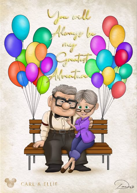 Disney Pixar Up Carl And Ellie Quotes, Up Movie Pictures, Ellie And Carl Up, Carl From Up, Anniversary Art Drawing, Ellie From Up, Up Cartoon Pixar, Carl And Ellie Wallpaper, Up Carl Y Ellie Dibujo