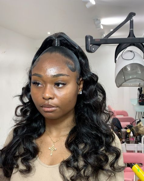 Half And Half Down Hairstyles, Half Uo Half Down Black Women, Half Up Half Down Wand Curls, Barbie Half Up Half Down, Half Up Half Down Hairstyles Straight, Half Up Half Down With Curls, Short Half Up Half Down Hair Black Women, Straight Half Up Half Down, Half Up Half Down Hair Straight