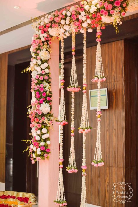 Wedding Bells (Album) Hanging Floral Decor, Home Flower Decor, Wedding Hall Decorations, Wedding Entrance Decor, Housewarming Decorations, Ganpati Decoration Design, Mandap Decor, Marriage Decoration, Desi Wedding Decor