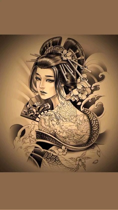 Hannya Maske Tattoo, Tato Geisha, Tato Irezumi, Japanese Geisha Tattoo, Geisha Tattoos, Geisha Artwork, Bodysuit Tattoos, Geisha Tattoo Design, Samurai Tattoo Design