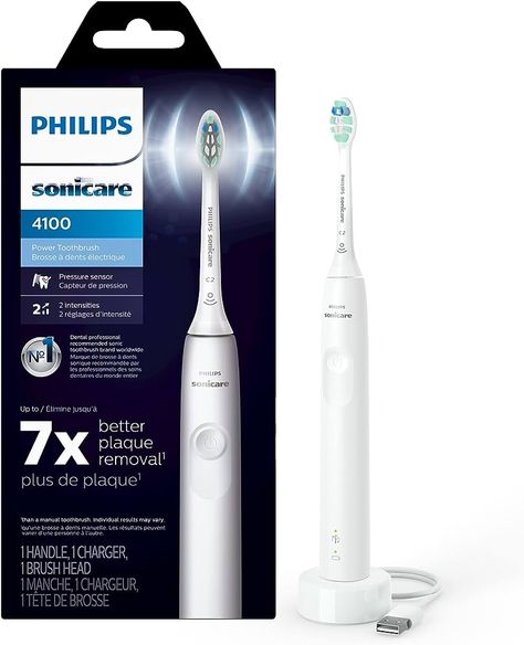 Philips Sonicare 4100 Power Toothbrush, Rechargeable Electric Toothbrush with Pressure Sensor, White HX3681/23 : Amazon.ca: Health & Personal Care Recipes Beignets, Tooth Brush Aesthetic, Brush Aesthetic, Aesthetic Hygiene, Best Electric Toothbrush, Philips Sonicare Toothbrush, Found It On Amazon, Sonicare Toothbrush, Toothbrush Accessories