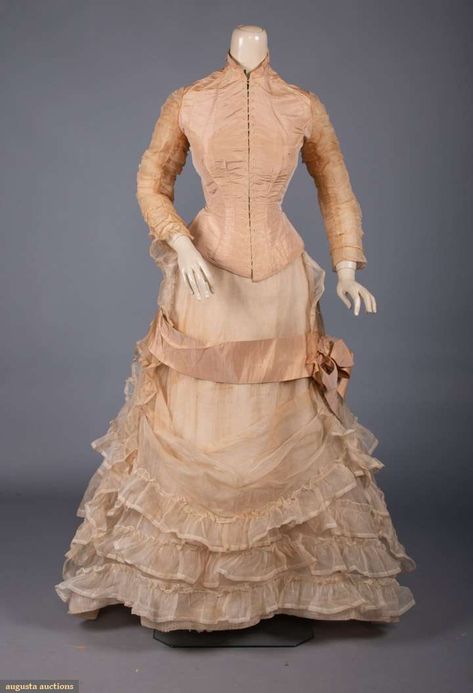 Upcoming Sales 1870s Dress, 1870s Fashion, Victorian Era Fashion, Tan Silk, Tea Gown, Velvet Evening Dress, Silk Evening Gown, Era Fashion, 1800s Fashion