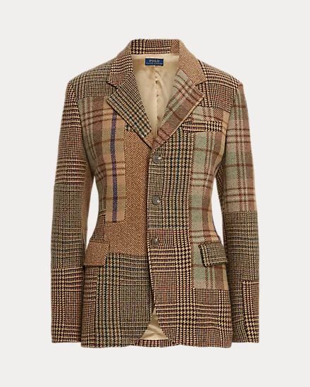 Ralph Lauren Patchwork, Jacket Drawing, Black Watch Tartan, Herringbone Tweed, Fall Wear, Fashion Icons, Patchwork Dress, Plaid Blazer, Tweed Blazer