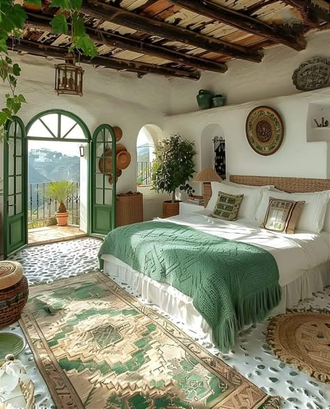 Spanish Aesthetic Bedroom, Mama Mia House Aesthetic, Spanish Style Homes Bedroom, Mexican Style House Interiors, Spaniard Style Home, Italian Style Homes Interior, Mediterranean Bedroom Decor, Spanish Style Apartment, Greek Style House