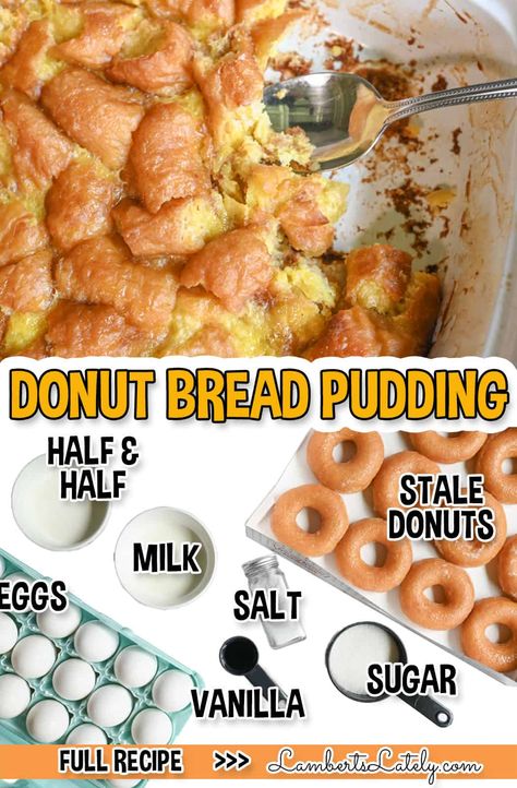 Doughnut Bread Pudding Recipe, Doughnuts Baked, Donut Bread Pudding, Donut Bread, Delicious Breakfast Casserole, Brunch Desserts, Bread Pudding Recipe, Baked Donuts, Brunch Party