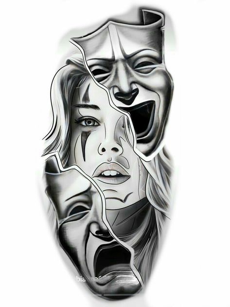 2 Faced Tattoo, Chicana Tattoo Ideas, Chicano Style Drawing, Chicana Tattoo Design, Chicano Tattoo Design, Tato Realis, Tattoo Mask, David Tattoo, Arm Tattoos Drawing