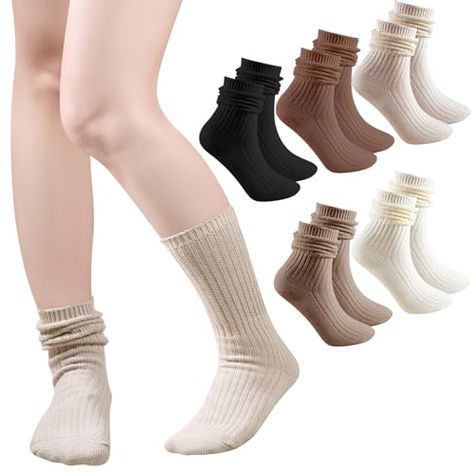 COZYOFFI 5 Pairs Women's Slouch Socks Casual Aesthetic Crew Socks Neutral Cotton Knit Fall Socks for Women (C01-Neutral Color) Scrunch Socks, Fall Socks, Socks Aesthetic, Slouch Socks, Comfortable Socks, Socks For Women, Long Socks, Boot Socks, Casual Socks