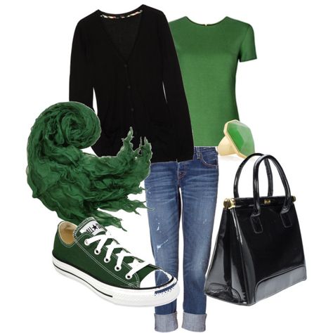 "It Ain't easy being green" by cchartier on Polyvore Green Converse Outfit, Colored Converse, Scarf Outfits, Converse Outfit, Green Converse, Fantasy Closet, High Maintenance, Outfits With Converse, Green T Shirt