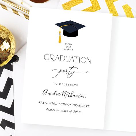 Graduation Hat Graduation Party Invitation Graduation Card Ideas, High School Graduation Party Invitations, Graduation Drawing, Classy Invitations, Graduation Invitations High School, Photoshop Flyer, College Party, Graduation Party Invitation, Graduation Hat