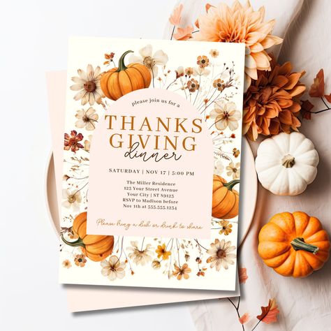 pumpkin thanksgiving invitations modern floral pumpkin thanksgiving dinner invitation thanksgiving dinner pumpkin modern floral stylish autumn fall instant downloadable generativecontent thankful Gender Neutral Invitations, Virtual Baby Shower Invitation, Fall Baby Shower Invites, Gender Neutral Baby Shower Invitations, Boho Baby Shower Invitations, Pumpkin Autumn, Floral Baby Shower Invitations, Fiesta Baby Shower, Virtual Baby Shower