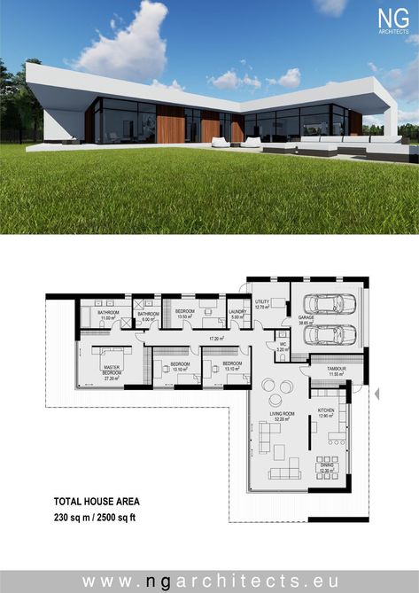 L Shaped House Plans, L Shaped House, Little House Plans, Modern Villa Design, Villa Plan, Plans Modern, Modern Mansion, Contemporary House Plans, Luxury House Plans