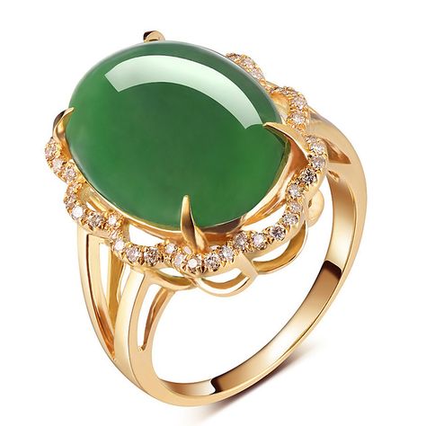 8.29ct Jade Ring 100% Natural Real Ice kinds of Jade 18K Gold Ring for women with 0.21ct Natural Diamond RXB Fine Jewelry Jade Rings For Women, Month Gemstones, Jade Rings, Diamond Rings Design, Gold Jewelry Sets, Gold Rings Fashion, Gold Ring Designs, Precious Jewels, 18k Gold Ring