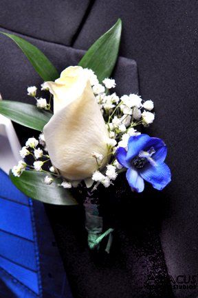 Bethwood March 26 2011 Wedding Flowers Photos on WeddingWire Light Blue Delphinium, Boutineer Ideas, Boutineer Wedding, Blue Corsage, Atlanta Buckhead, White Rose Boutonniere, Blue Boutonniere, White Boutonniere, Prom Corsage