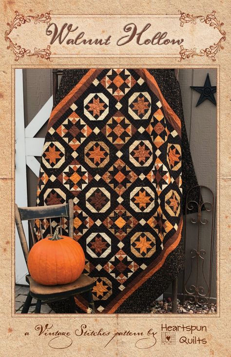 Walnut Hollow pattern Brown Quilts, Quilt Halloween, Autumn Quilts, Halloween Quilt Patterns, Fall Quilt Patterns, Stitches Pattern, Traditional Quilt Patterns, Fall Quilt, Pam Buda