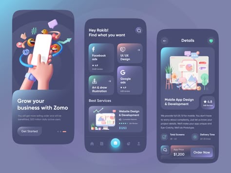 Agency App Design by Rakib Kowshar for ZOMO on Dribbble App Infographic Design, Figma App Design Ideas, Ui Design Trends 2024, Application Design Ideas, Modern App Design, Figma Design Ideas, App Design Ideas, App Infographic, App For Business