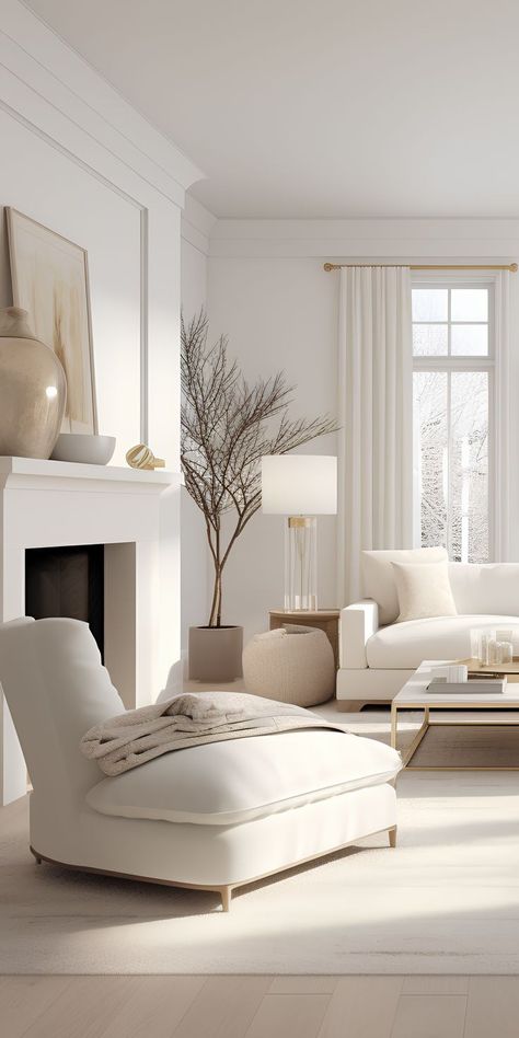 Shades Of White Living Room, All Gray Living Room, Contemporary White Living Room, White Couches Living Room Decor, American Decor Living Room, Ivory Couch Living Room Decor, White And Silver Living Room, White And Beige Living Room, White Home Aesthetic