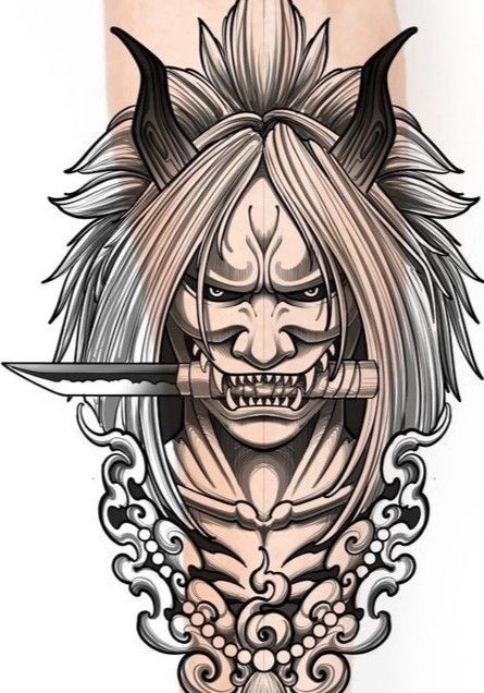 Hannya Maske Tattoo, Tattoo Designs Cute, Raijin Tattoo, 45 Tattoo, Tato Naruto, Japanese Demon Tattoo, Japanese Warrior Tattoo, Guerriero Samurai, Sunset Tattoo