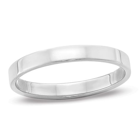 Seal your vows with this simple and sophisticated wedding band. Crafted in sleek 14K white gold, this 3.0mm-wide flat square-edged design is lovely alone or paired with her diamond engagement ring. Polished to a brilliant shine, this wedding band is a stylish symbol of your loving commitment. White Silver Wedding, Thick Wedding Bands, Sophisticated Wedding, Peoples Jewellers, White Gold Wedding Bands, Silver Flats, Silver Wedding Bands, Wedding Time, 14k White Gold Ring