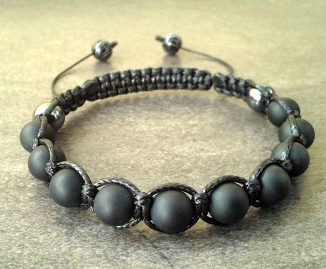 Men's shamballa beaded bracelet MATT ONYX stone wristband cuff gems jewelry gift #Handmade #Shamballa #men'sjewelry Horn Pendant Necklace, Necklaces Ideas, Bracelets Etsy, Men Bracelets, Men's Bracelets, Onyx Jewelry, Casual Jewelry, Swarovski Necklace, Jewelry Men