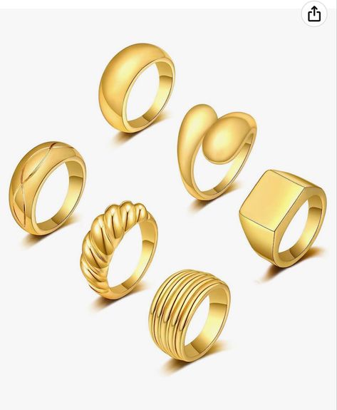 【Chunky Dome Rings Set】 A pack contains 6pcs fashion gold rings in a suit. It's dainty and slightly substantial but won't feel heavy on your finger.You can wear one or more as you like.These minimalist handmade thumb stackable knuckle rings look luxe and shine beautifully from your fingers. Gold rings for women are suitable for all occasions with all kinds of outfits. Croissant Ring, Thick Ring, Braided Ring, Geometric Ring, Knuckle Rings, Chunky Rings, Gold Ring Stack, Gold Band Ring, Domed Ring