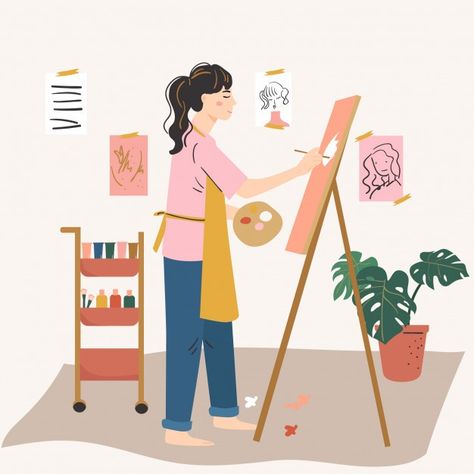 Woman artist painting on easel. woman ho... | Premium Vector #Freepik #vector #watercolor #people #design #house Woman Artist Painting, Woman Artist, Dancing Drawings, Vector Character Design, Isometric Illustration, Illustration Art Girl, Girls Cartoon Art, Illustration Artists, Illustration Character Design