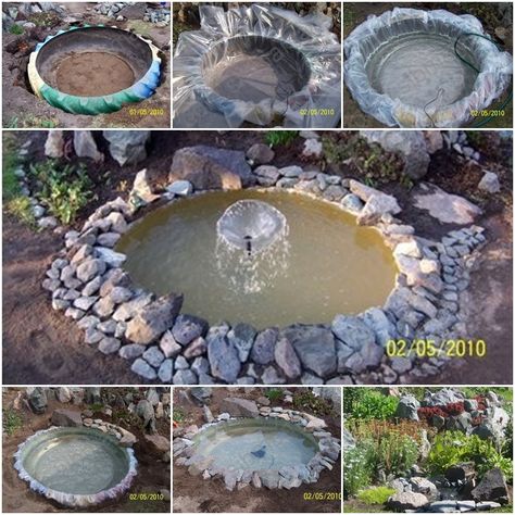 Pond from old tractor tires, what a wonderful idea. Description from tr.pinterest.com. I searched for this on bing.com/images Tractor Tire Pond, Tire Pond, Tire Garden, Building A Pond, Diy Pond, Tractor Tire, Old Tractor, Old Tires, Old Tractors