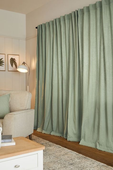 Sage Green Washed Cotton Linen Hidden Tab Top Lined Curtains - Image 2 of 5 Sage Curtains, Stylish Curtains, Lined Curtains, Cotton Bag, Cotton Linen, Sage Green, Linen Blend, Next Day, Buy Now