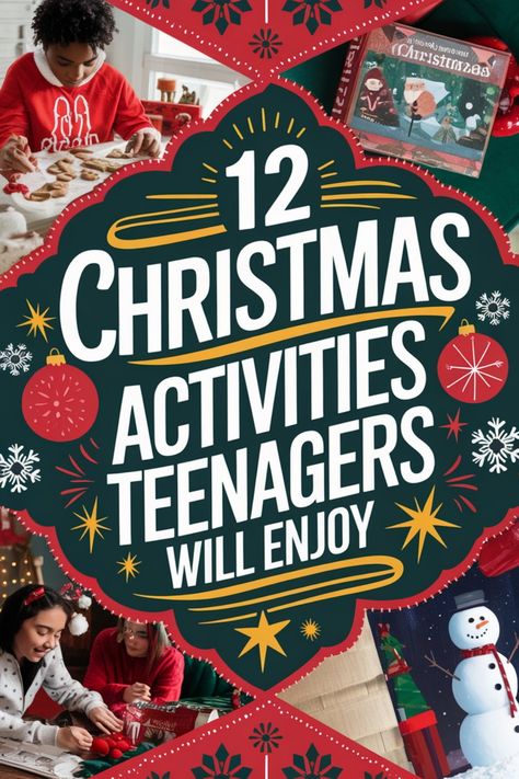 Discover 12 Christmas activities that are perfect for teenagers to enjoy during the holiday season. From DIY crafts to festive games, there's something for everyone on this list. Keep your teens entertained and engaged with these fun and creative ideas. Whether they're into baking, decorating, or just hanging out with friends, these activities will make this Christmas unforgettable for them. Try out a few of these suggestions to add some extra holiday cheer to your celebrations and create lastin Christmas Games Ideas For Teens, Fun Christmas Activities For High School, Christmas Activities For Teenagers, Christmas Crafts Teenagers, Christmas Activities To Do With Friends, Christmas Craft For Teenager, Teen Christmas Activities, Christmas Activities For Older Kids, Teen Christmas Craft Ideas