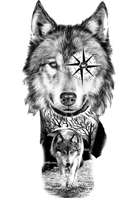 Wolf Face Tattoo, Wolf Tattoo Forearm, Husky Tattoo, All Seeing Eye Tattoo, Floral Back Tattoos, Nature Tattoo Sleeve, Wolf Sketch, Wolf Tattoo Sleeve