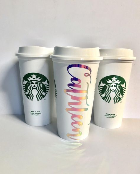 Starbucks Cups Personalized, Starbucks Drawing, Holographic Christmas, Starbucks Cup Personalized, Starbucks Party, Personalized Stocking Stuffers, Starbucks Bottles, Coffee Tumblr, Reusable Plastic Cups