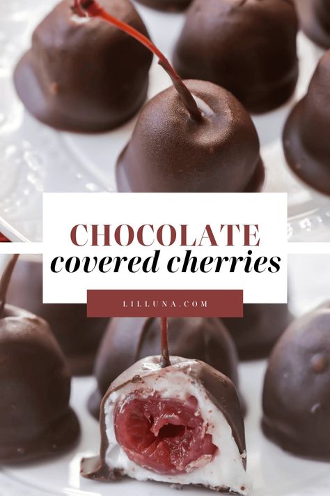 Sweet Homemade Chocolate Covered Cherries are just like you buy them in the box! Enjoy these sweet treats all year long.  #chocolatecoveredcherries #chocolatecovered #cherries #homemadechocolatecoveredcherries #chocolateandcherries Chocolate Covered Cherries Recipe, Cake Batter Truffles, Homemade Chocolate Truffles, Dessert Truffles, Peanut Butter Bites, Sugar Dough, Chocolate Covered Cherries, Candy Recipes Homemade, Caramel Candy