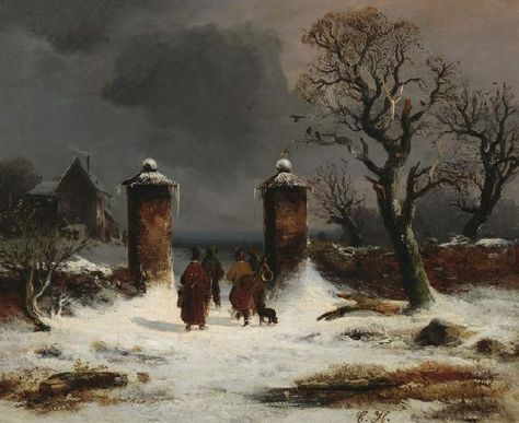 German Romanticism, Medieval Environment, Harsh Winter, Winter Landscapes, Winter Landscape Painting, 19th Century Paintings, Classic Portraits, Snow Art, Dusseldorf