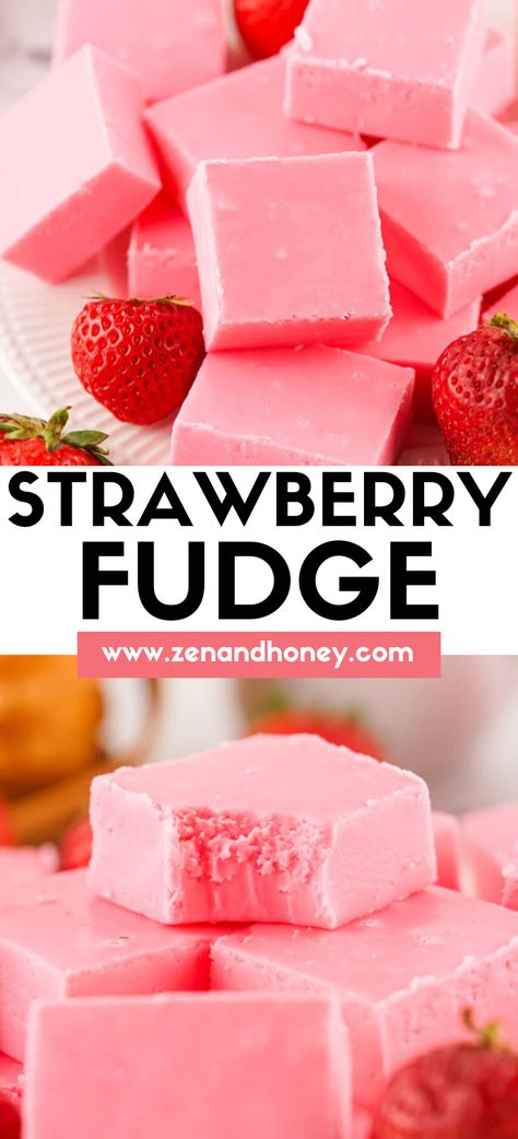 This 2-Ingredient Strawberry Fudge is quite possibly one of the easiest fudge recipes you’ll ever try. Rich and decadent with a burst of strawberry flavor. Perfect as a gift or any occasion. Valentine Fudge Recipes, Easy Homemade Desserts 2 Ingredients, Summer Fudge Recipes, Thanks Giving Food Ideas, 2 Ingredients Recipes, Strawberry Food Ideas, Simple Dessert Recipes Quick, Pink Food Recipes, Cadbury Fudge