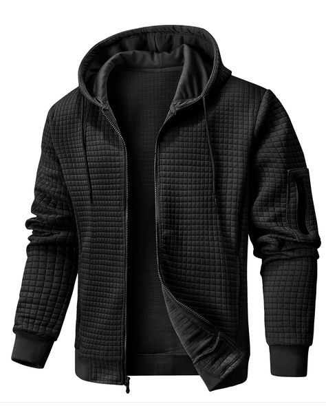 PRICES MAY VARY. HIGH QUALITY: Made of soft, lightweight and high-quality fabric, Wizoat Mens Zip Up Hoodie, delivering extraordinary comfort and warmth. STYLISH DESIGN: Mens Hoodies Zip Up designed with a full zip, ribbed hem and cuffs, adjustable drawstring hood, left arm with decorative zipper and 2 side pockets on the front. Zip Up Hoodie Men featured with 3D waffle pattern quilted design, more stylish and stereoscopic. OCCASION: Casual Jacket will never go out of style.Perfect for daily wea Zip Up Hoodie Men, Walking Fitness, Winter Holiday Party, Sunday Lunch, Mens Hoodies, Jacket With Hood, Hoodie Men, Fashion Hoodies, Jacket For Men