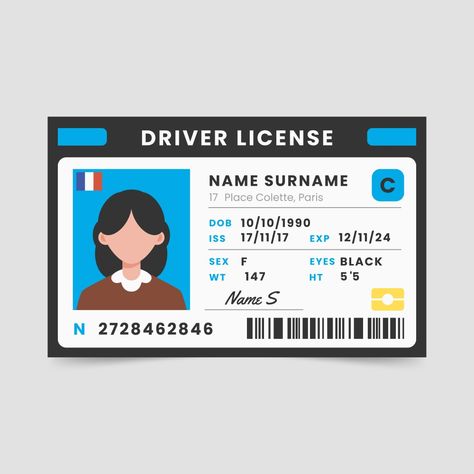 Driving License Template, Drivers Lisence, Driving License, Flat Design, Eye Black, Got It, Vector Free, 10 Things, Design