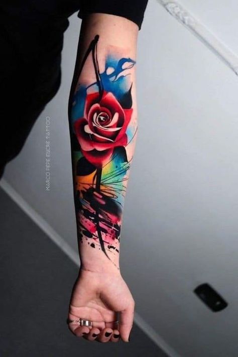 Forearm Tattoos For Women, Cover Up Tattoos For Men, Trash Polka Tattoo Designs, Colored Tattoo Design, Rose Tattoos For Men, Rose Tattoos For Women, Ankle Tattoos For Women, Flower Wrist Tattoos, Muster Tattoos