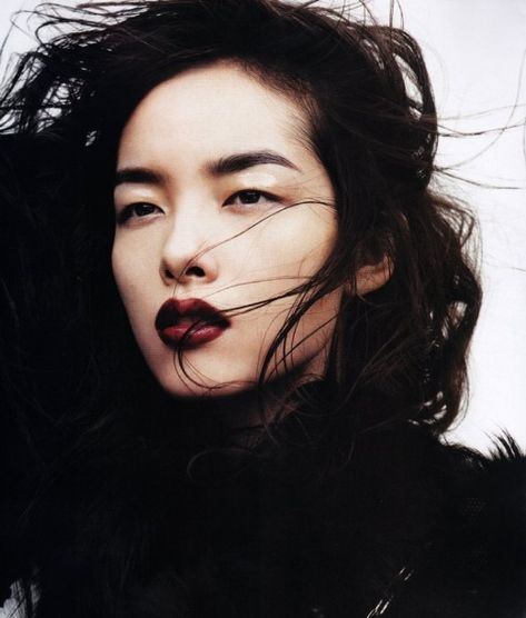 Maroon lipstick. The best lipstick colors for Asian skin. // I love how aggressive and still nonchalant this shade is. The eyebrows, too! Dark Lipstick Makeup, Best Lipstick Color, Dark Lipstick, Vogue China, Best Lipsticks, Dark Lips, Beauty School, Foto Art, Lipstick Makeup