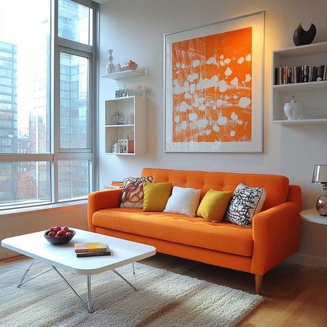 6 Fresh Small Space Furniture Ideas in Orange and White for a Bright Atmosphere • 333k+ Inspiring Lifestyle Ideas Small Space Furniture Ideas, Small Kitchen Furniture, Small Space Furniture, Knitting Room, Orange Couch, Inspiring Lifestyle, Orange Furniture, Vibrant Living Room, Orange Sofa