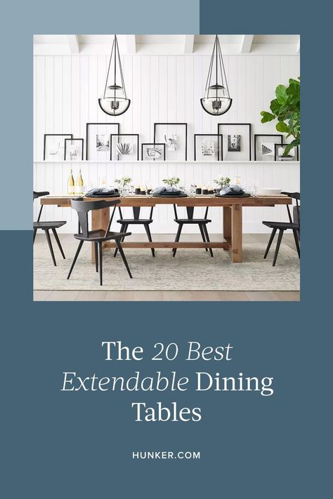 Whether you have a small apartment or a large dining room, a versatile extendable dining table might be your best household investment yet — not to mention that with the holiday season ahead, they're perfect for hosting. #hunkerhome #diningtable #extendablediningtable #diningtableideas Dining Room Table Extendable, Dining Table 8 Person, Dining Room Extendable Table, Rectangle Extendable Dining Table, Extendable Dining Table For 12, 20 Person Dining Table, 16 Person Dining Room Table, Sliding Dining Table Design, 12 Seat Extending Dining Table