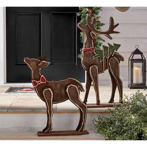 Set of 2 Chunky Wood Cutouts Reindeer Wood Animals Diy, Wood Reindeer, Wood Decorations, Wooden Reindeer, Country Door, Christmas Decoration Ideas, Wood Animal, Christmas Wood Crafts, Rustic Holiday