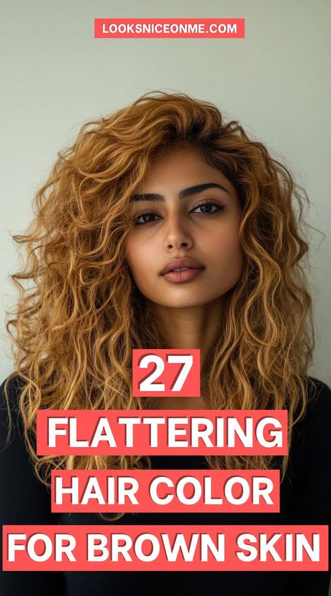 Hair Color With Tan Skin, Hair Color Ideas For Indian Hair, Brown Hair For Yellow Undertone Skin, Hair Color For Different Skin Tones, Curly Hair Coloring Ideas, Tanned Skin Hair Color Ideas, Hair Dye Colors For Tan Skin, Hair Color Ideas For Latinas Skin, Camel Highlights Hair